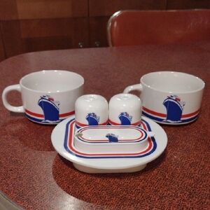 Cruise Ship Dinnerware Set with Blue and Red Accent